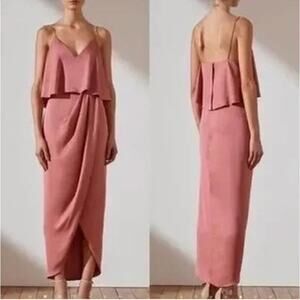 Shona Joy Luxe Cocktail Frill Midi Dress Rose Women's US 4 Small